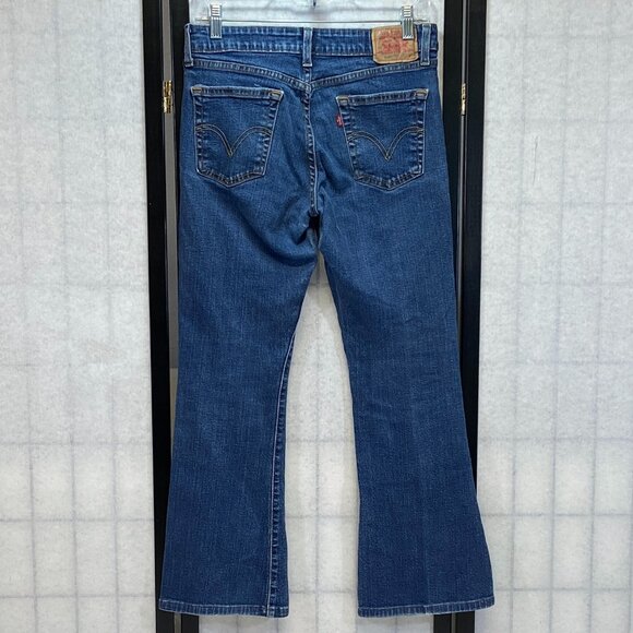 Levi’s 519 Low Rise Flare Jeans Faded Medium Wash Distressed Stretch Denim 7S - Picture 2 of 14